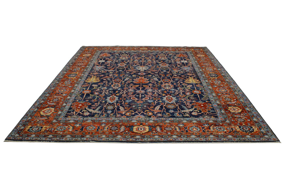 9x12 Blue and Rust Anatolian Traditional Rug
