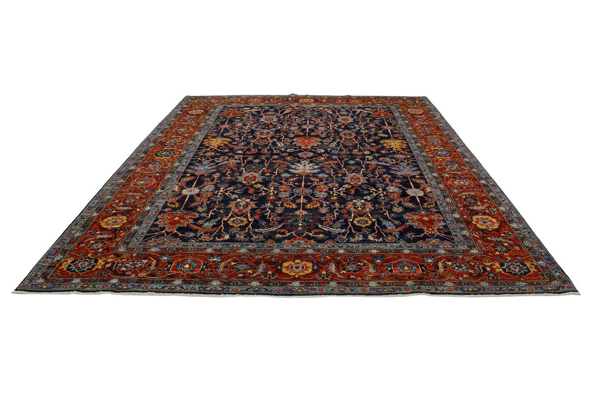 9x12 Blue and Rust Anatolian Traditional Rug