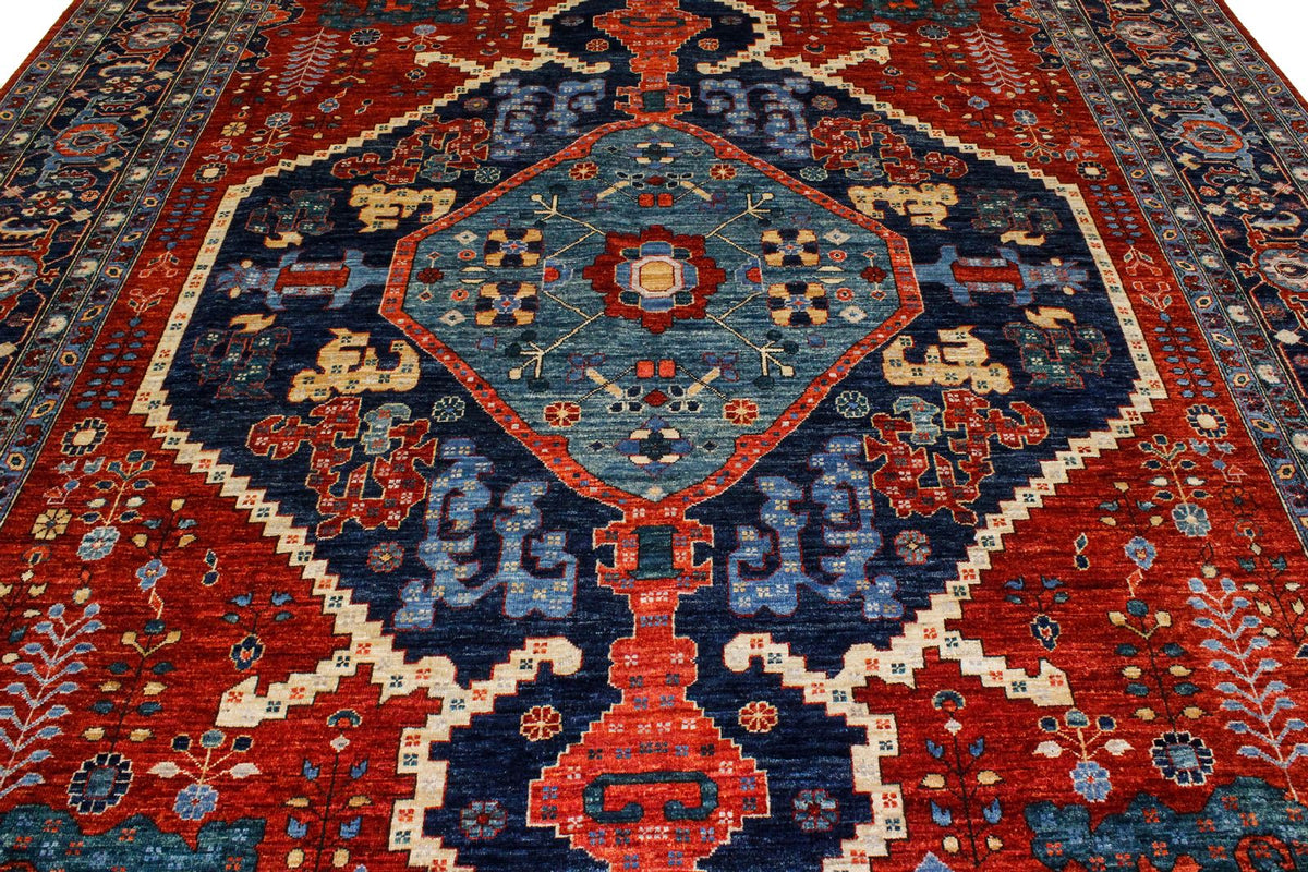 9x12 Red and Navy Anatolian Traditional Rug