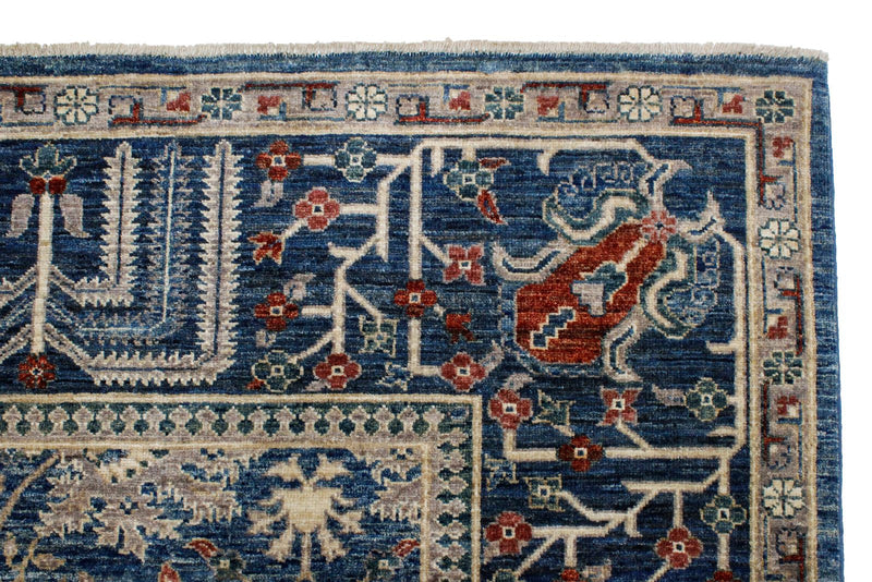 Vintage Handmade 9x12 Blue and Beige Anatolian Caucasian Tribal Distressed Area Rug