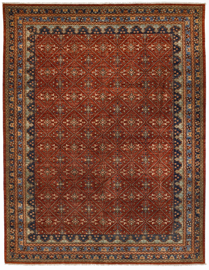 9x12 Red and Navy Traditional Rug