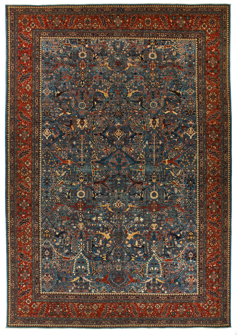 10x14 Blue and Rust Anatolian Traditional Rug