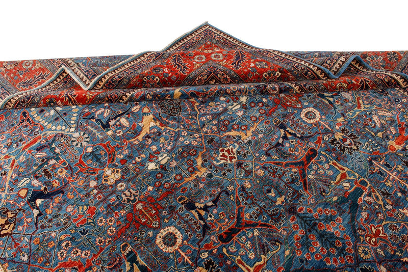 10x14 Blue and Rust Anatolian Traditional Rug