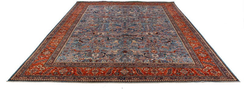 10x14 Blue and Rust Anatolian Traditional Rug