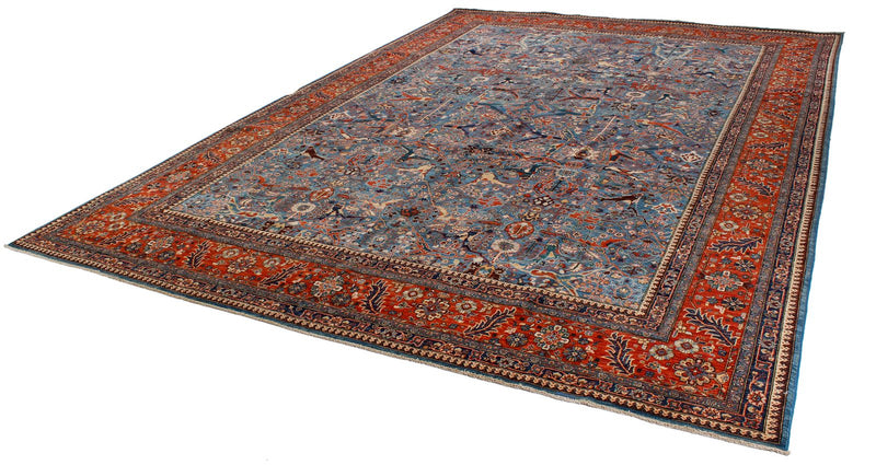 10x14 Blue and Rust Anatolian Traditional Rug