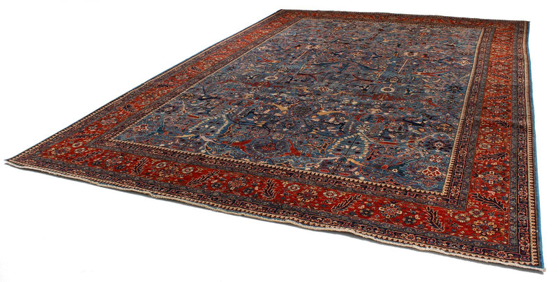 10x14 Blue and Rust Anatolian Traditional Rug