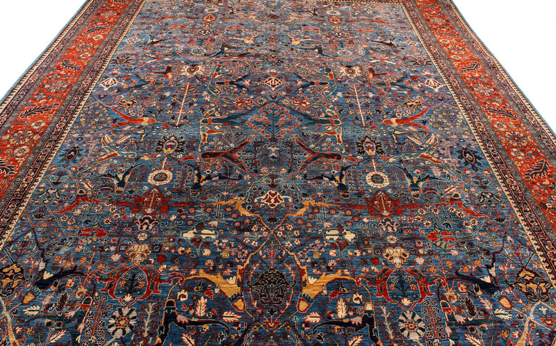 10x14 Blue and Rust Anatolian Traditional Rug