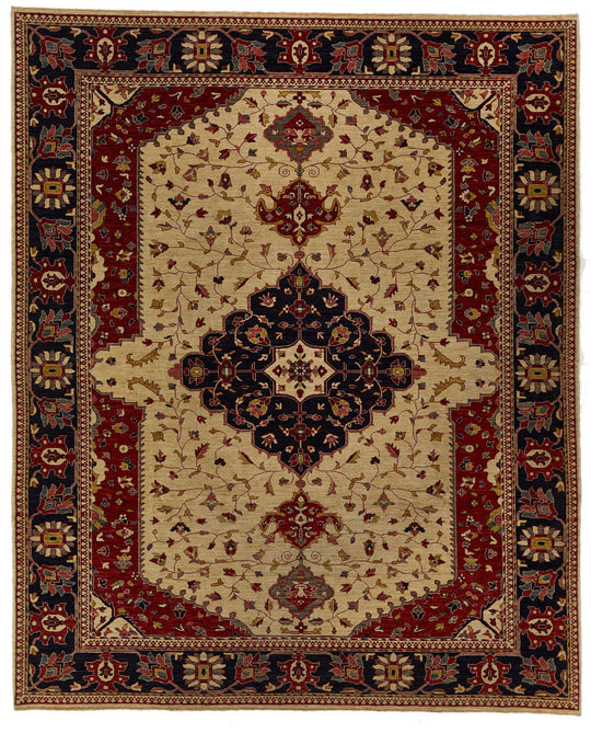 8x10 Ivory and Navy Traditional Rug