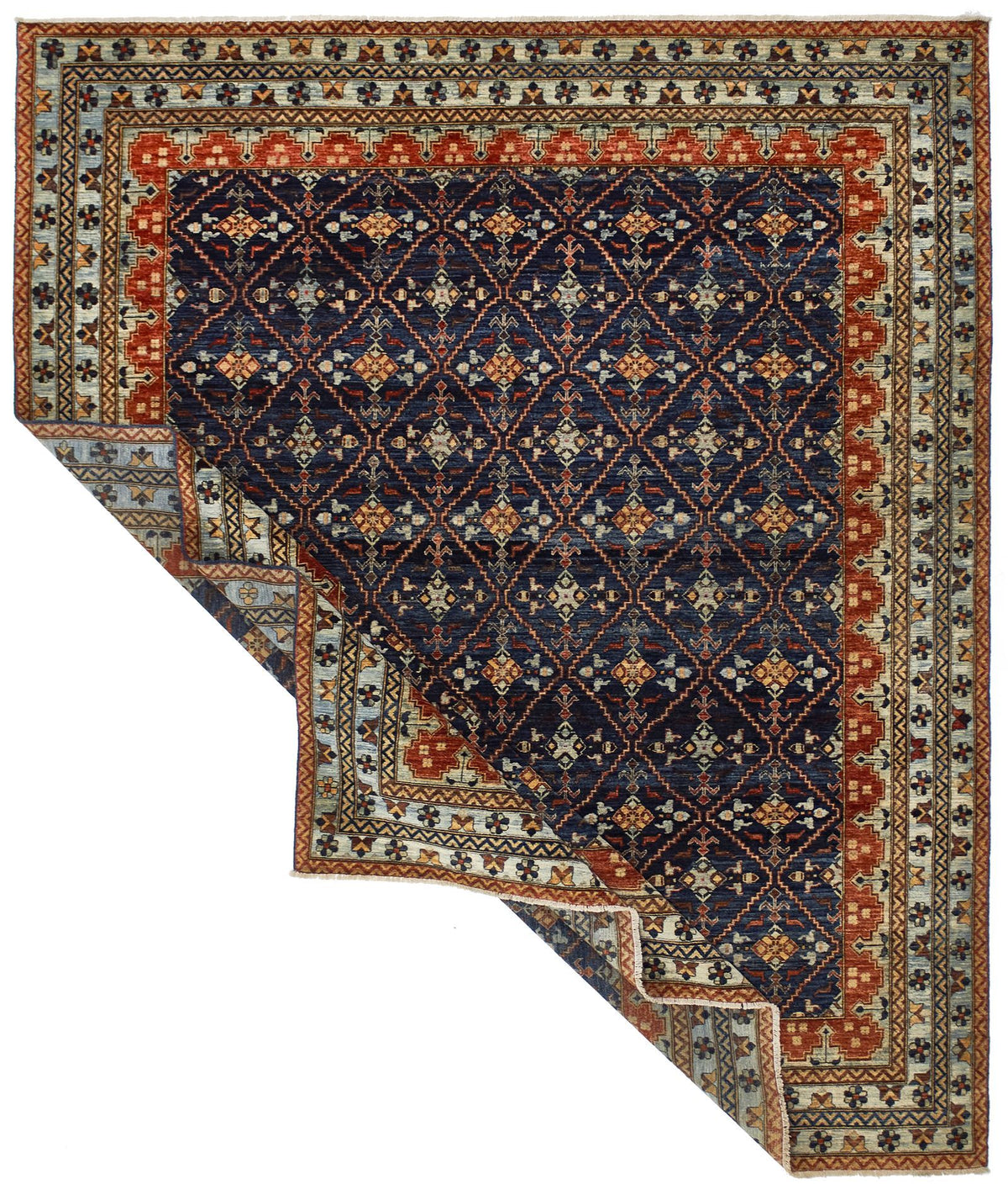 8x10 Navy and Blue Traditional Rug