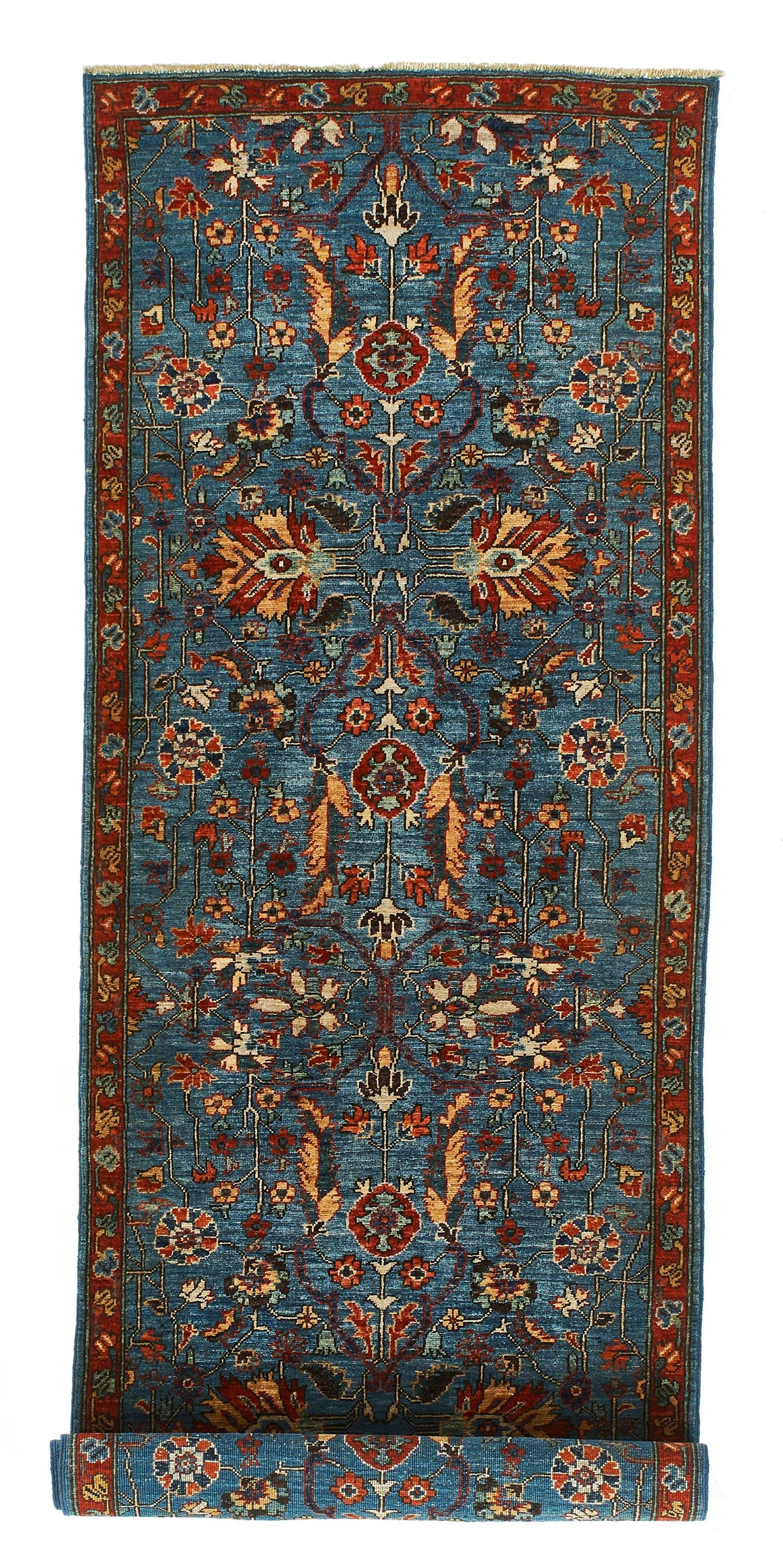 3x8 Blue and Rust Traditional Runner