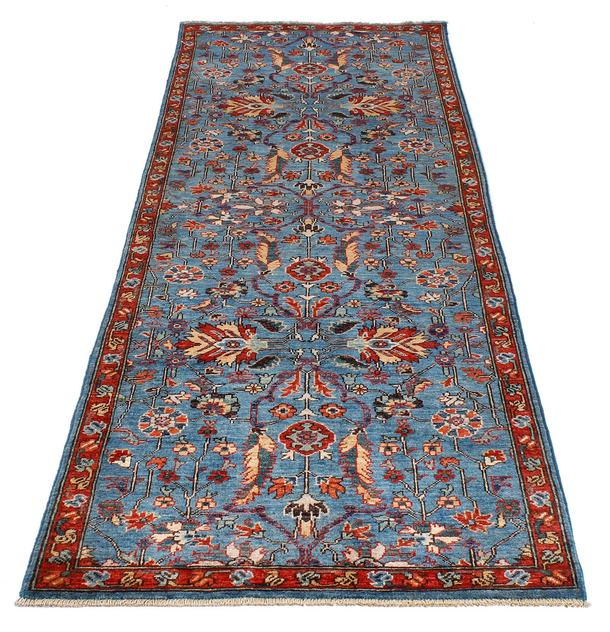 3x8 Blue and Rust Traditional Runner