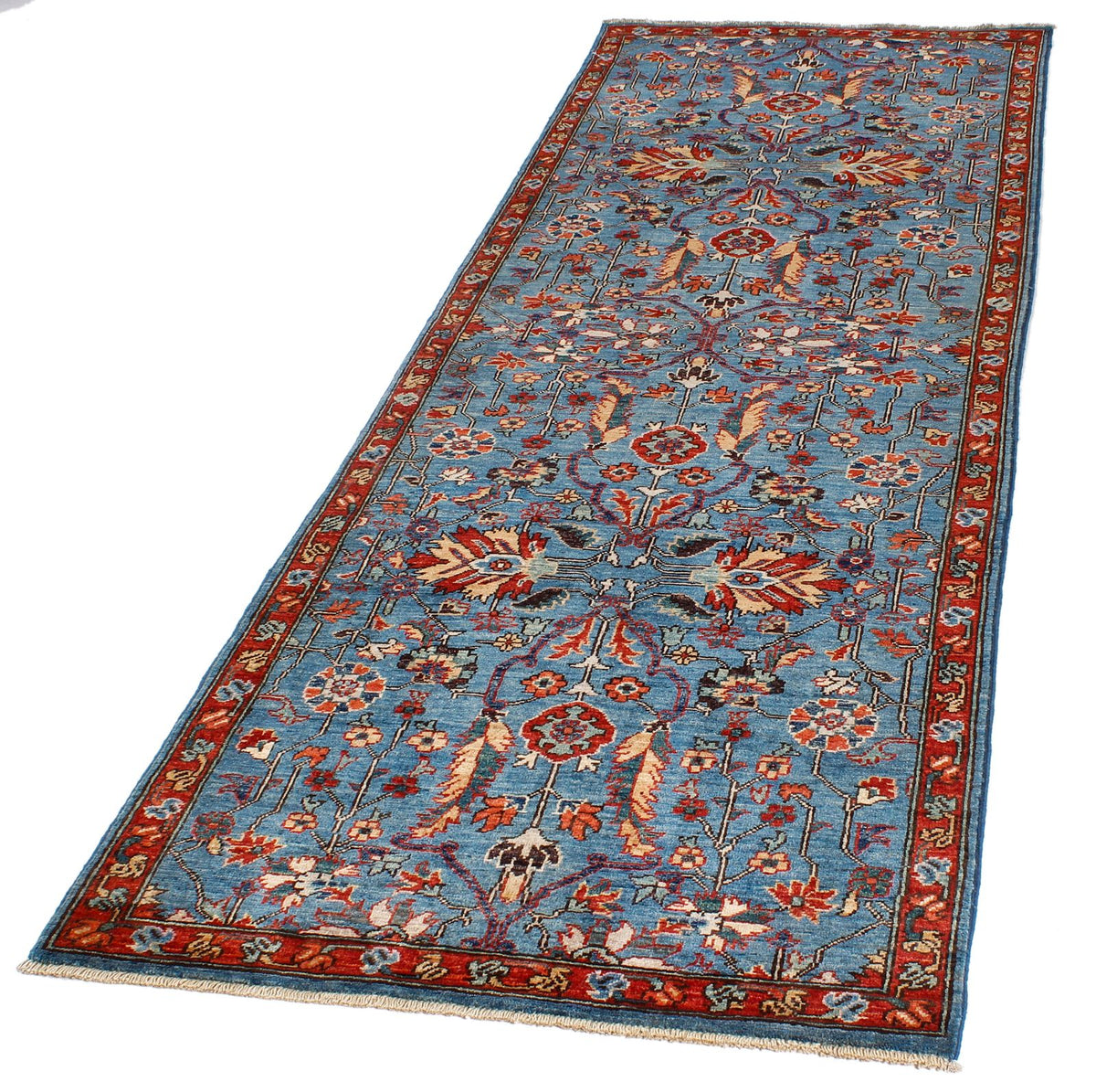 3x8 Blue and Rust Traditional Runner