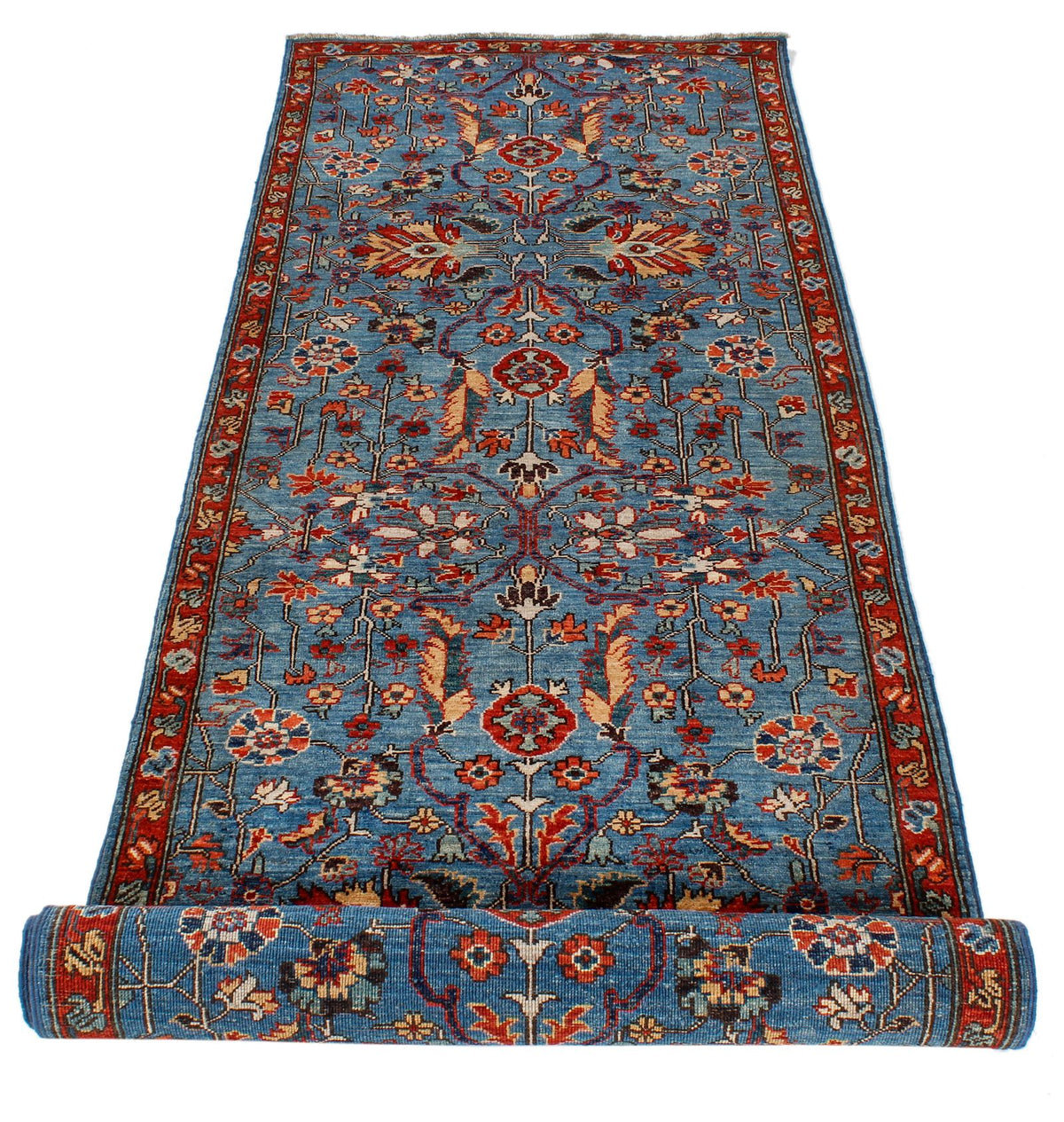 3x8 Blue and Rust Traditional Runner