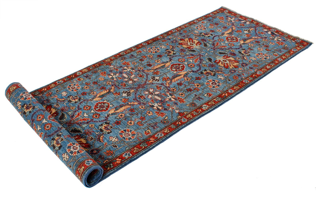 3x8 Blue and Rust Traditional Runner