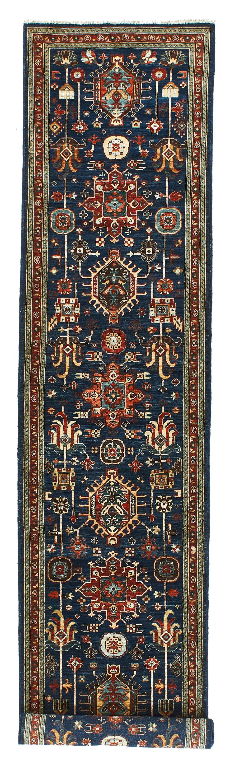 3x14 Navy and Red Traditional Runner