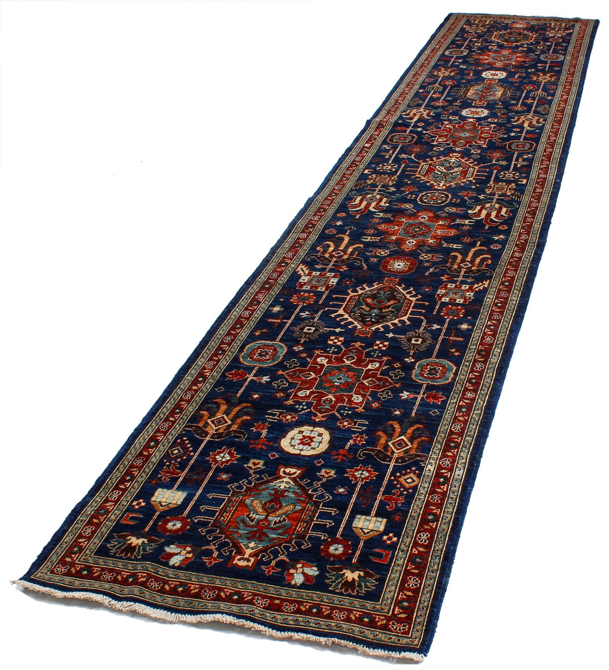 3x14 Navy and Red Traditional Runner