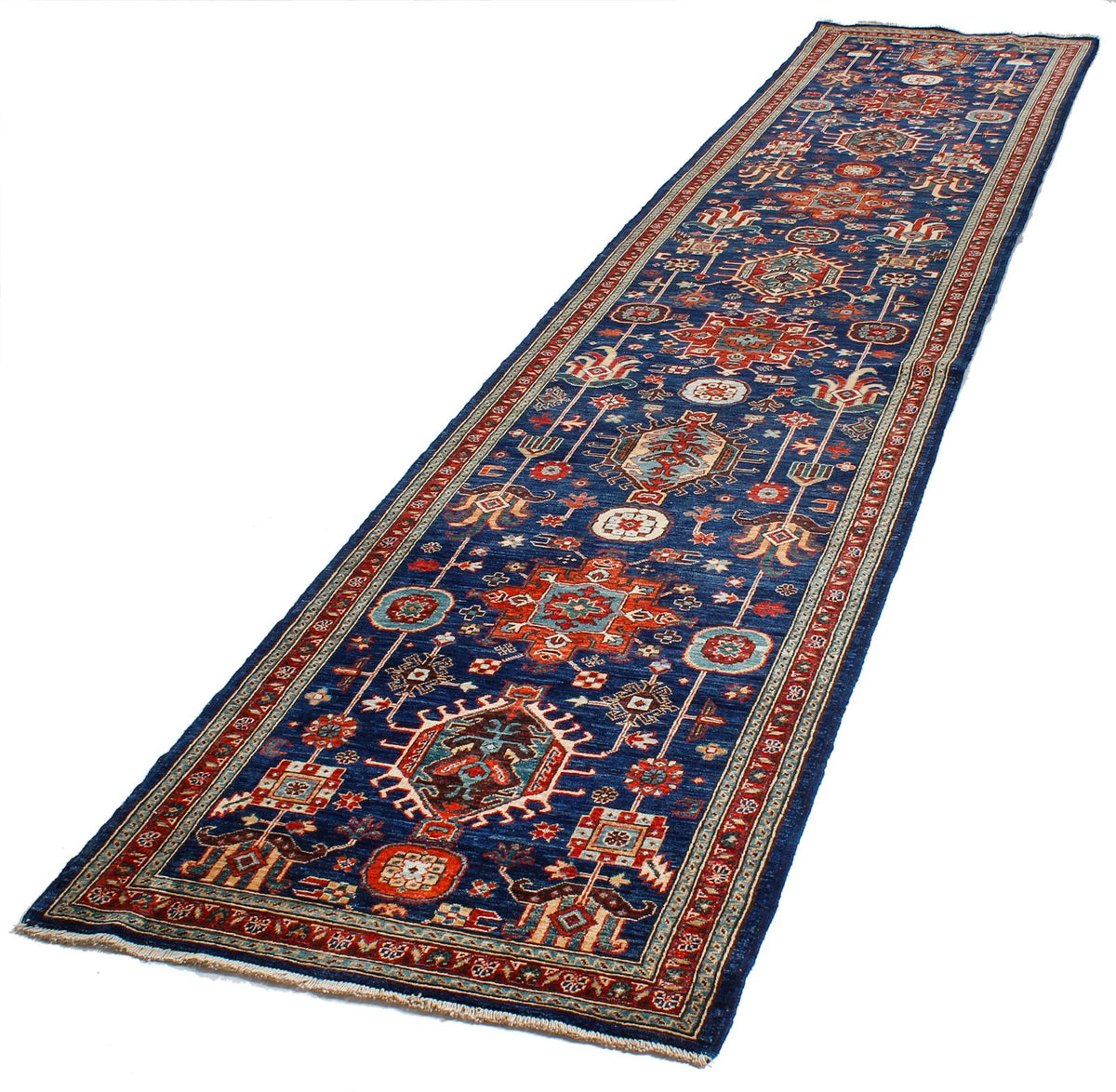 3x14 Navy and Red Traditional Runner