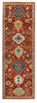 Vintage Handmade 3x8 Red and Blue Anatolian Turkish Tribal Distressed Area Runner