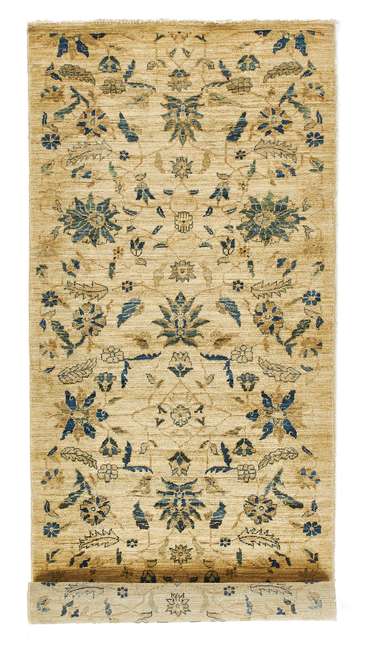 3x7 Ivory and Light Blue Traditional Runner