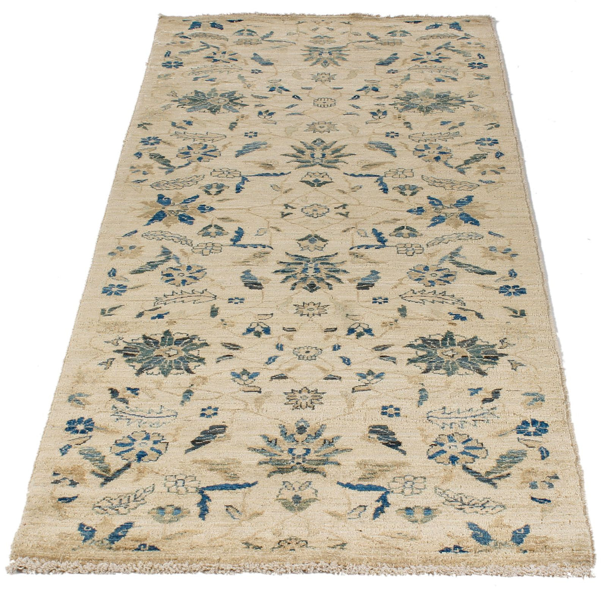 3x7 Ivory and Light Blue Traditional Runner