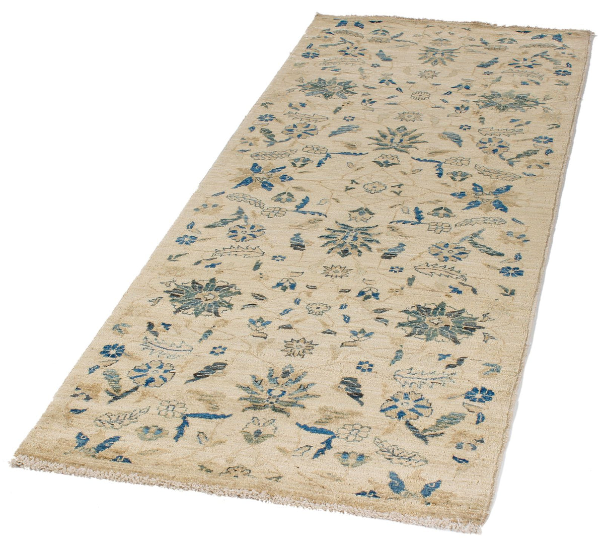 3x7 Ivory and Light Blue Traditional Runner