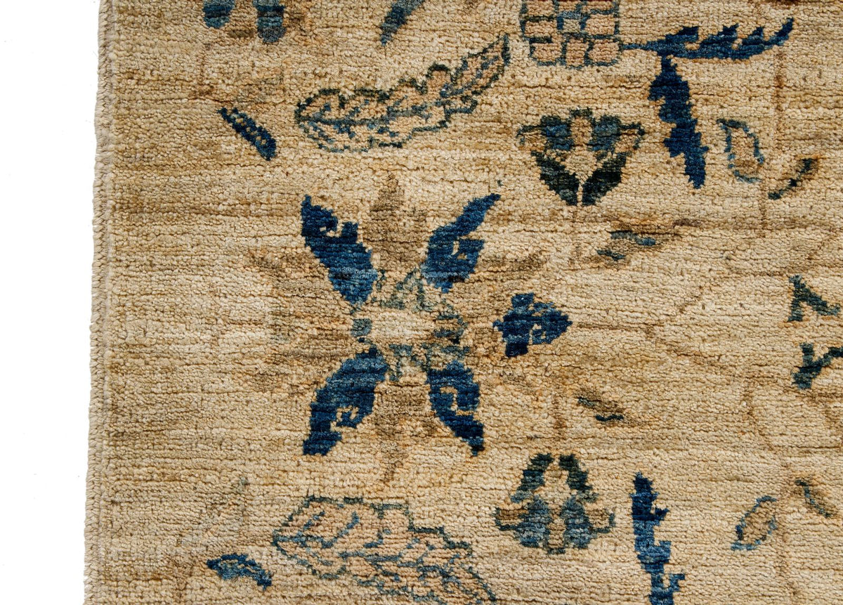 3x7 Ivory and Light Blue Traditional Runner