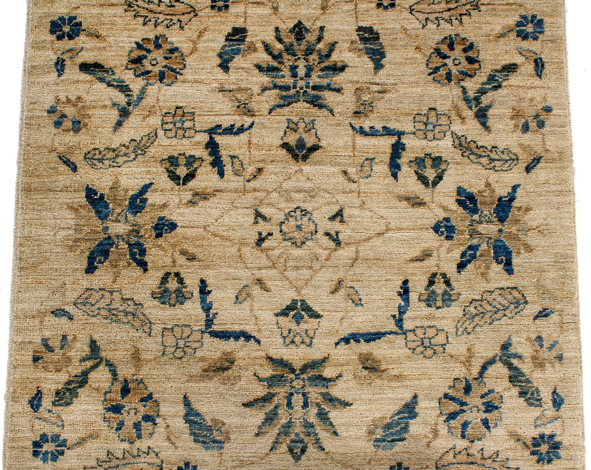 3x7 Ivory and Light Blue Traditional Runner