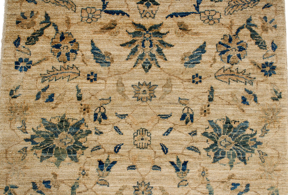 3x7 Ivory and Light Blue Traditional Runner
