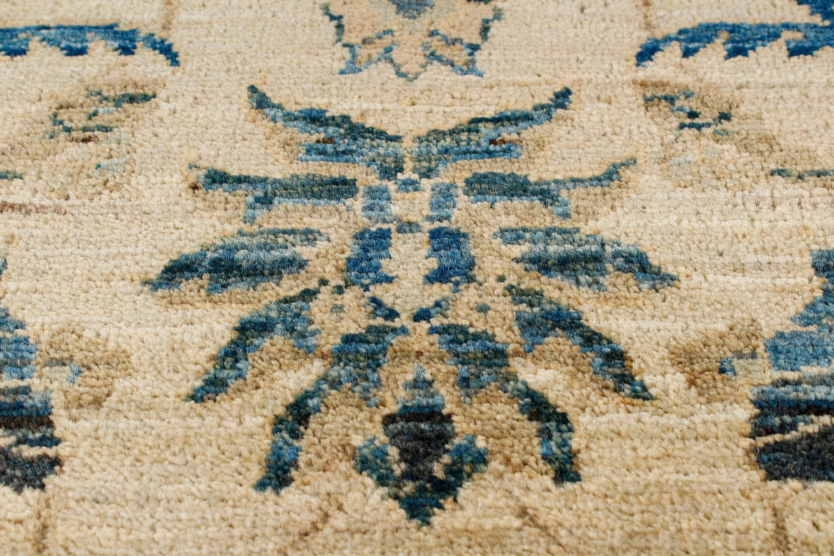 3x7 Ivory and Light Blue Traditional Runner