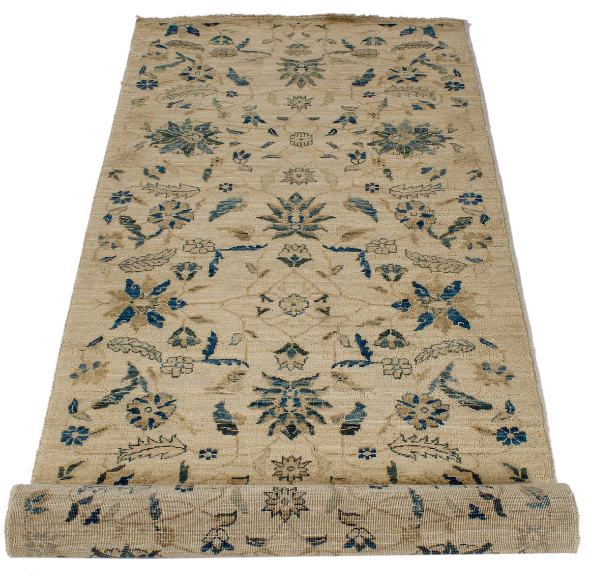 3x7 Ivory and Light Blue Traditional Runner