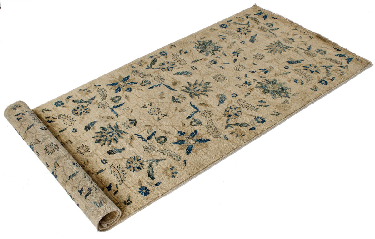 3x7 Ivory and Light Blue Traditional Runner