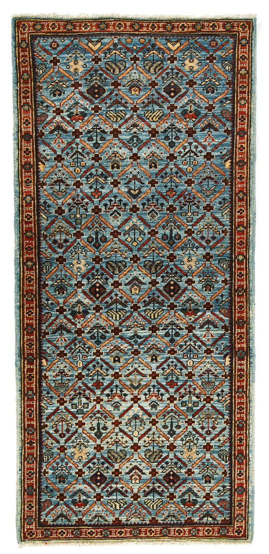 2x5 Light Blue and Light Rust Traditional Runner