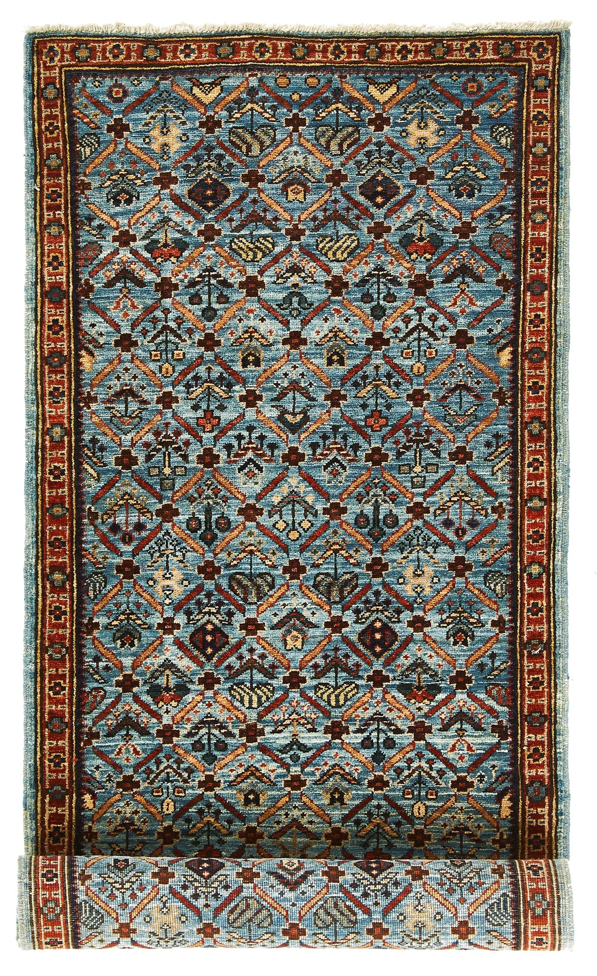 2x5 Light Blue and Light Rust Traditional Runner