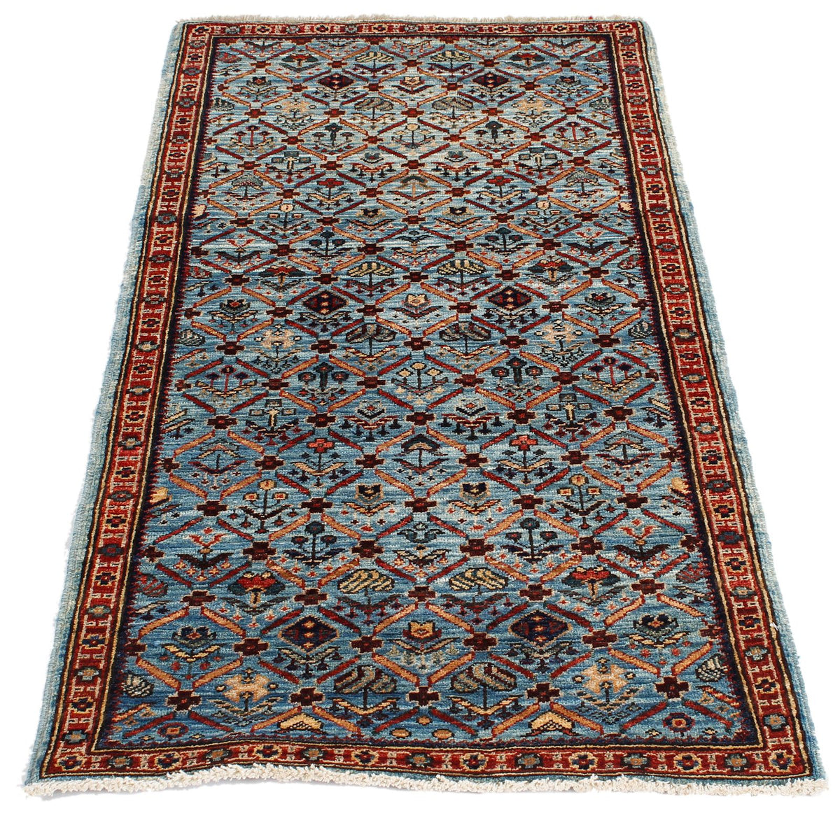 2x5 Light Blue and Light Rust Traditional Runner