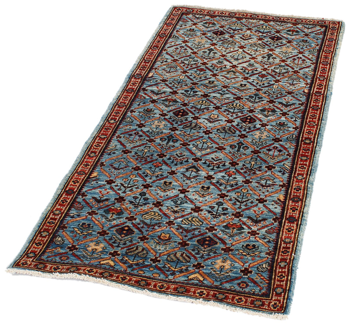 2x5 Light Blue and Light Rust Traditional Runner