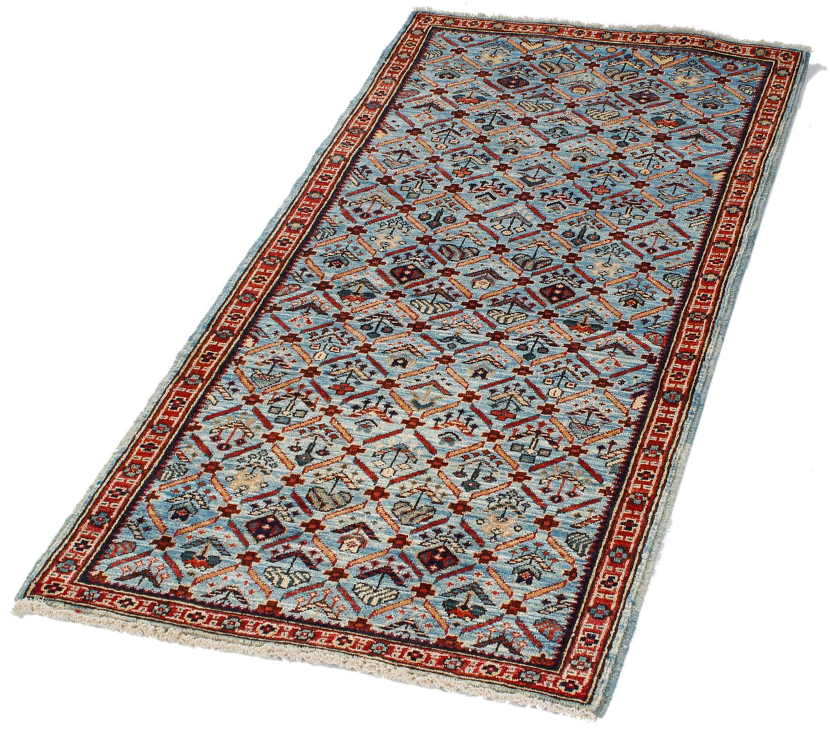 2x5 Light Blue and Light Rust Traditional Runner