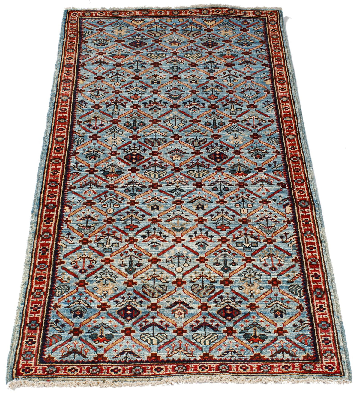 2x5 Light Blue and Light Rust Traditional Runner