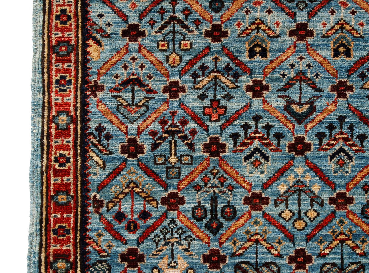 2x5 Light Blue and Light Rust Traditional Runner