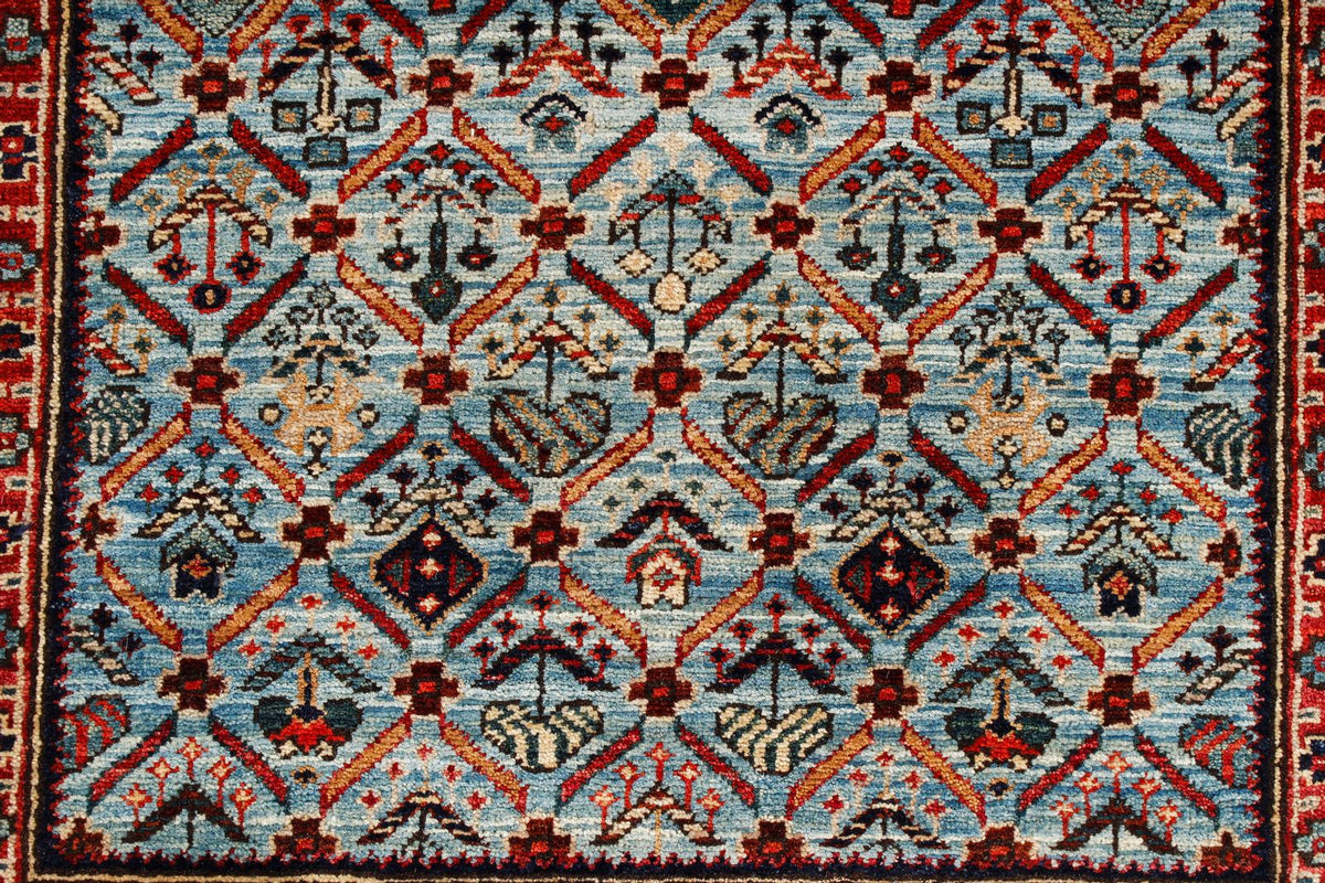 2x5 Light Blue and Light Rust Traditional Runner