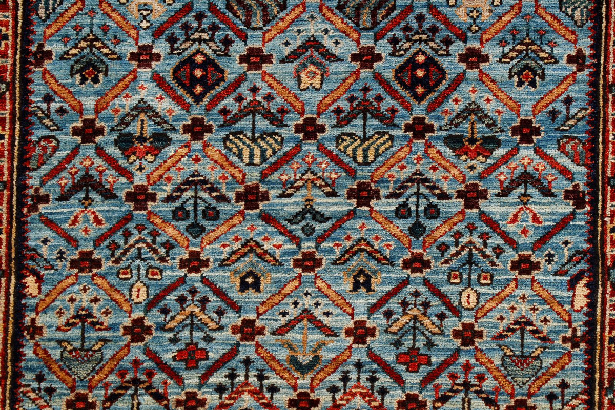 2x5 Light Blue and Light Rust Traditional Runner