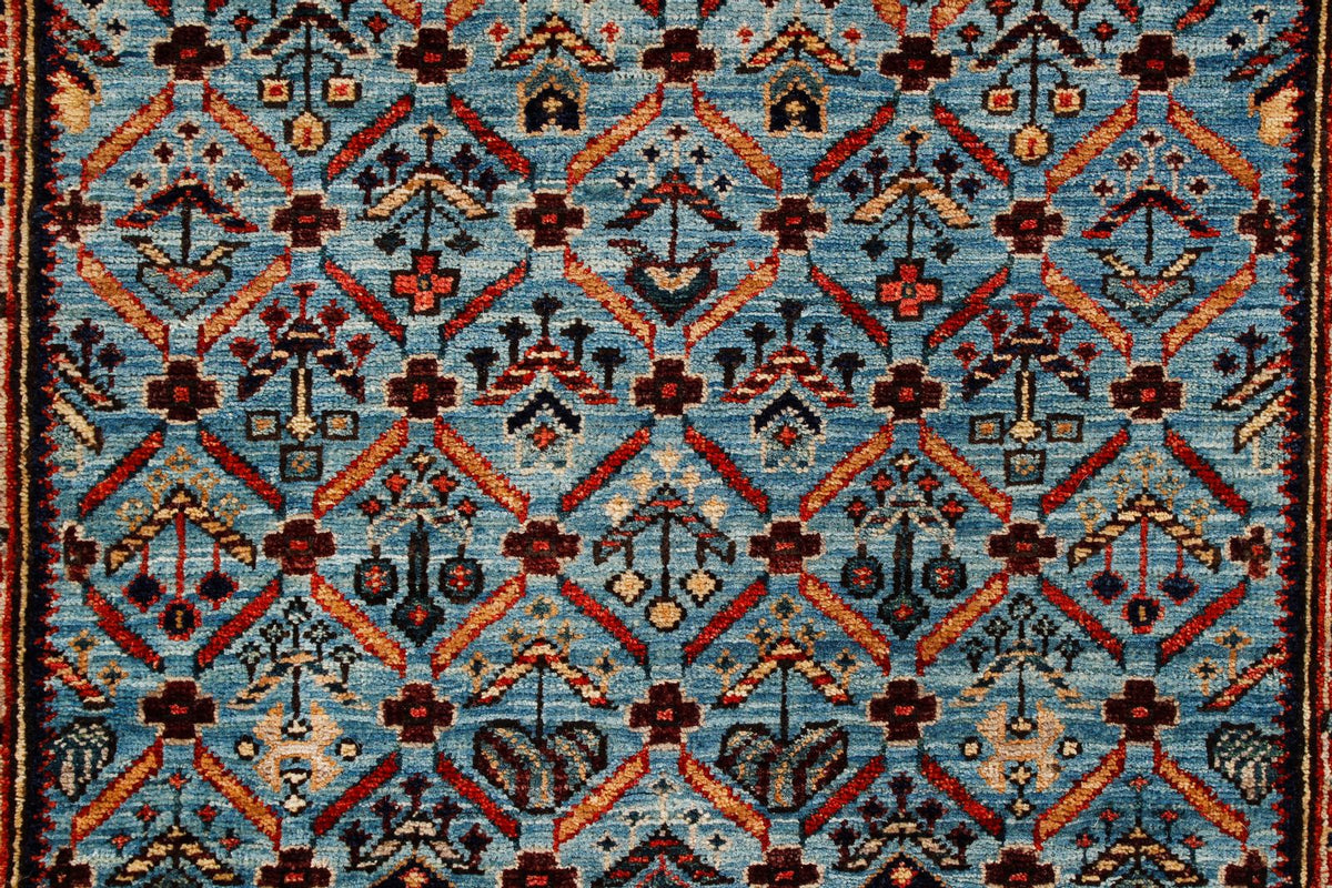 2x5 Light Blue and Light Rust Traditional Runner