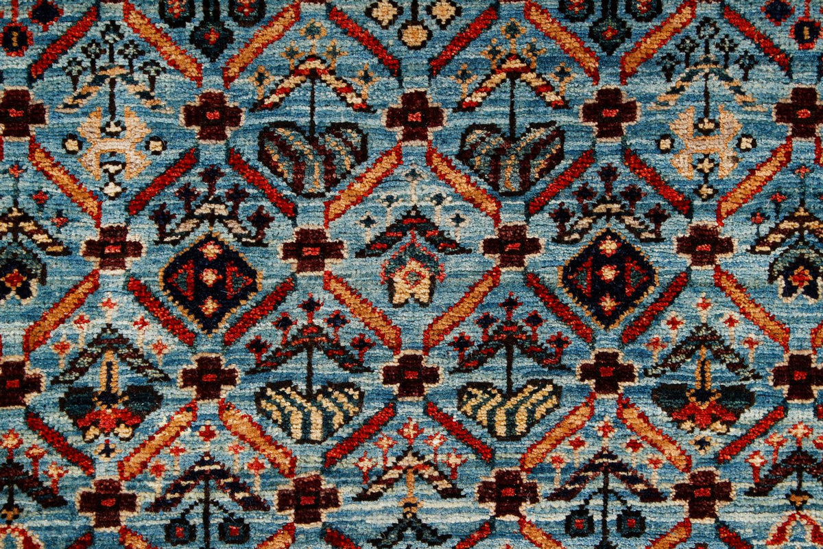2x5 Light Blue and Light Rust Traditional Runner