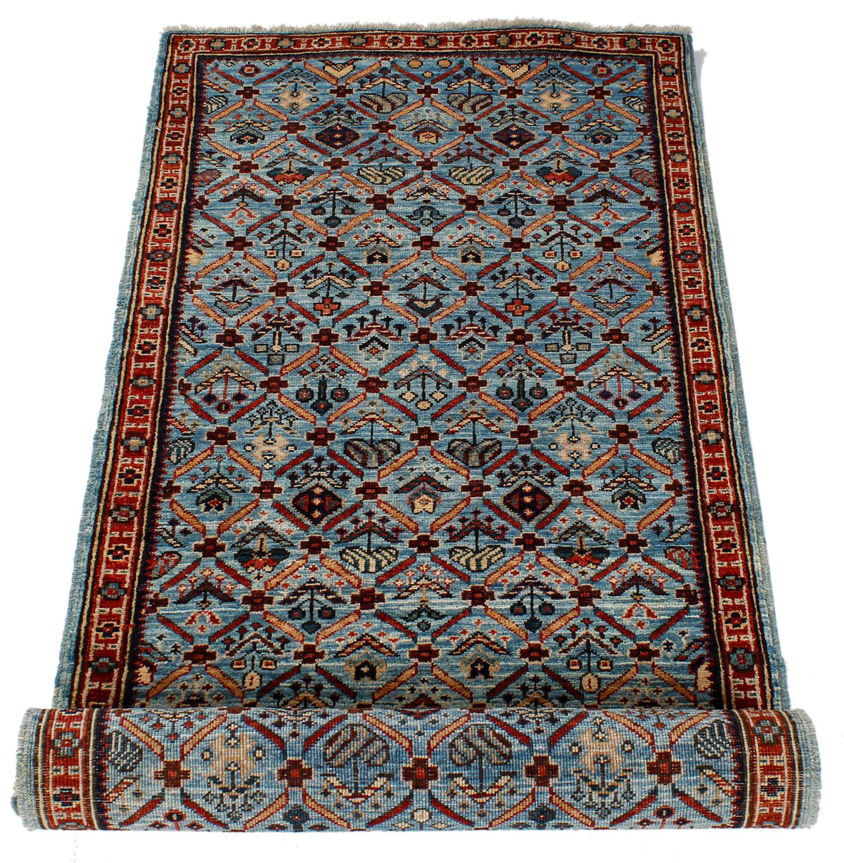 2x5 Light Blue and Light Rust Traditional Runner