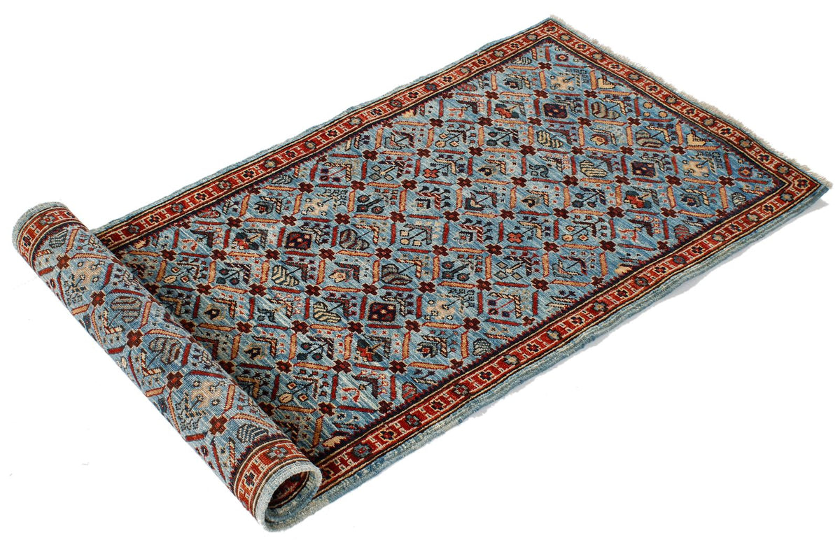 2x5 Light Blue and Light Rust Traditional Runner