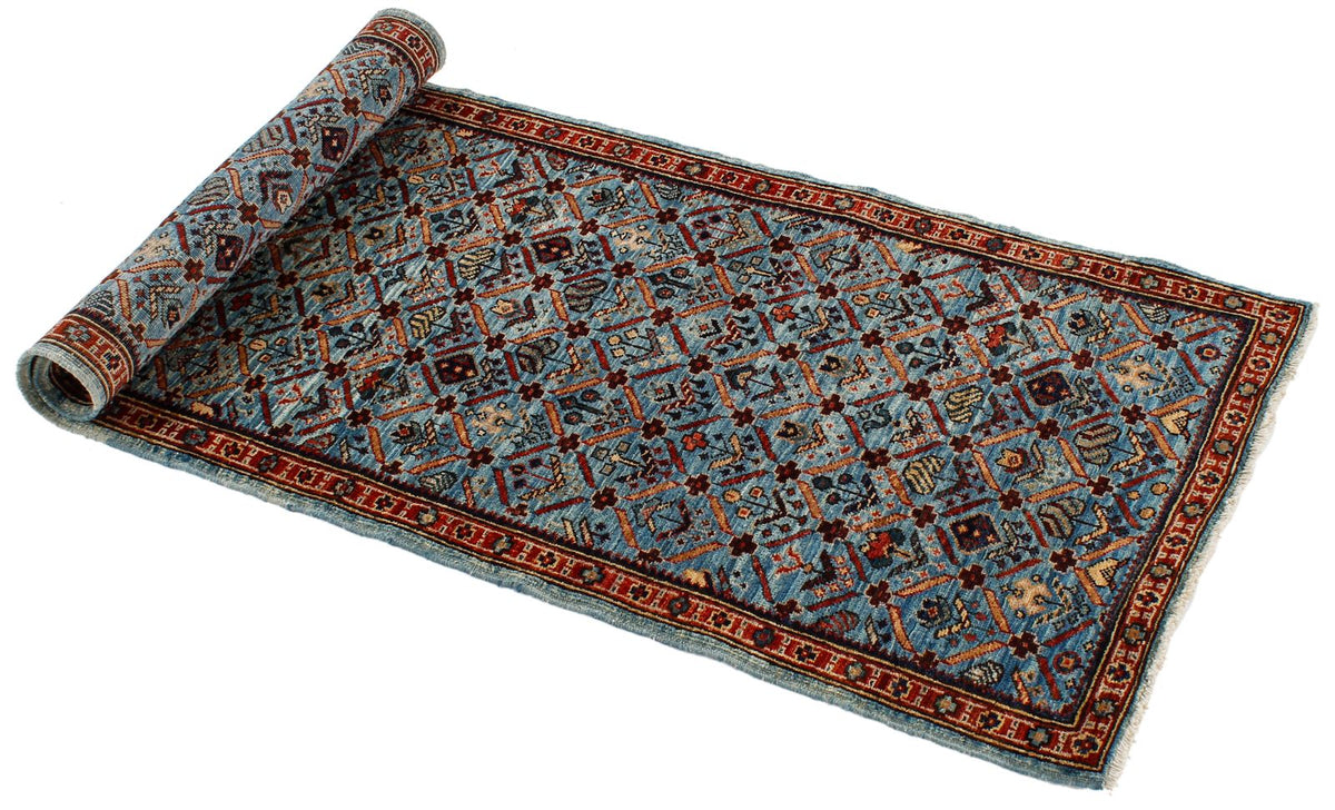 2x5 Light Blue and Light Rust Traditional Runner