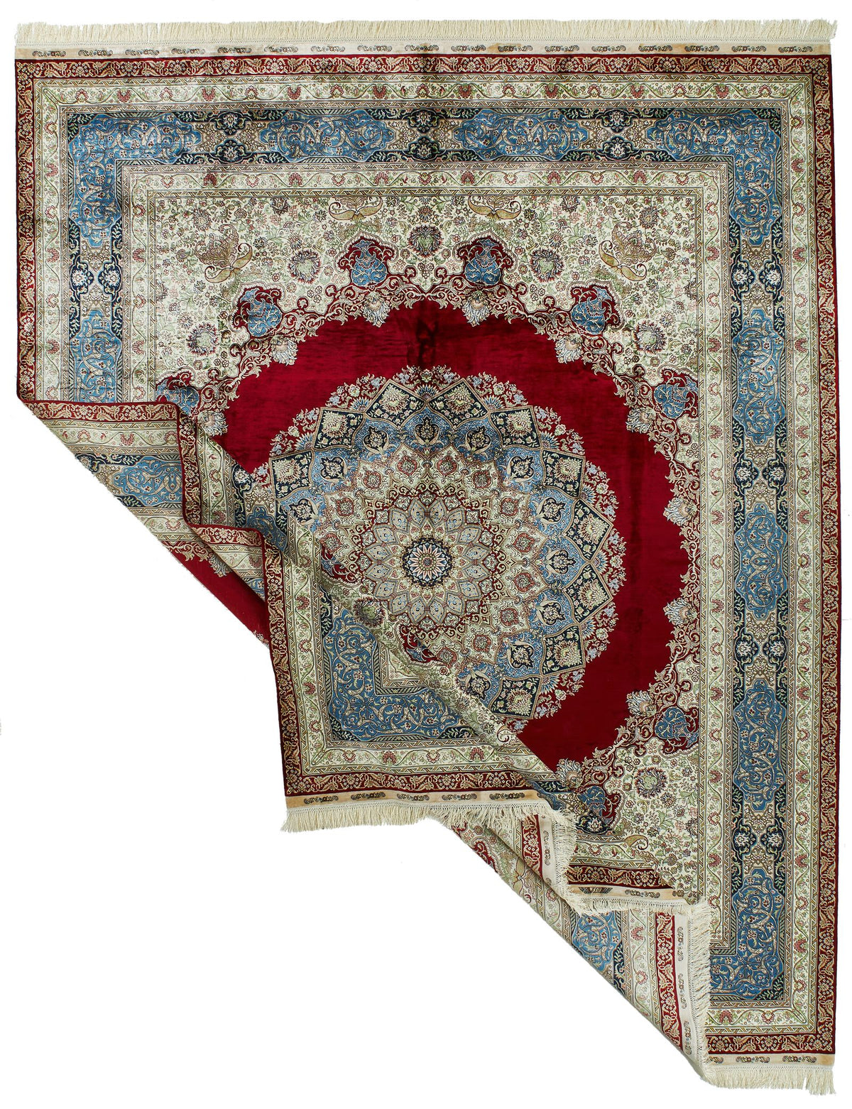 8x10 Red and Light Blue Turkish Silk Rug