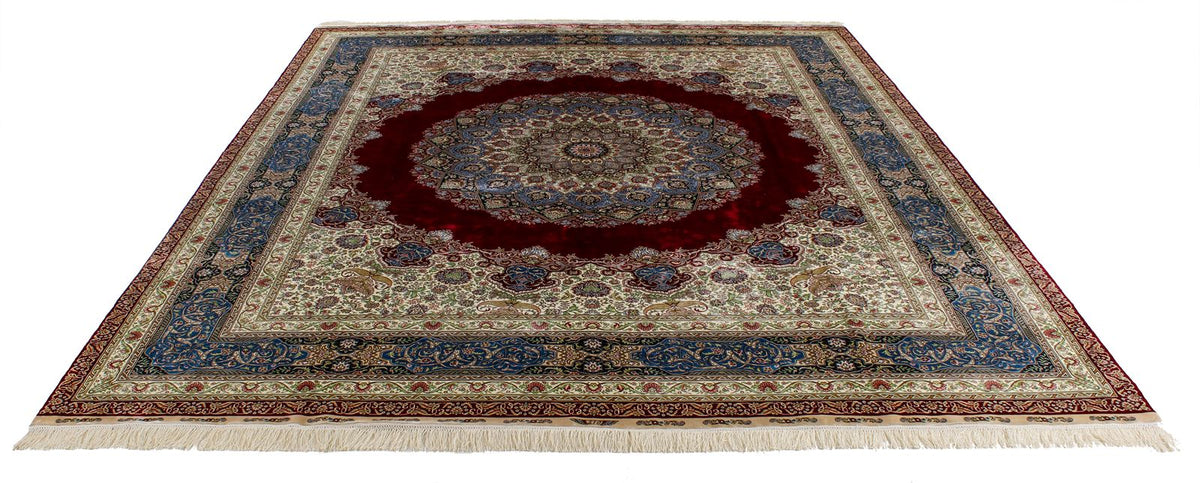 8x10 Red and Light Blue Turkish Silk Rug