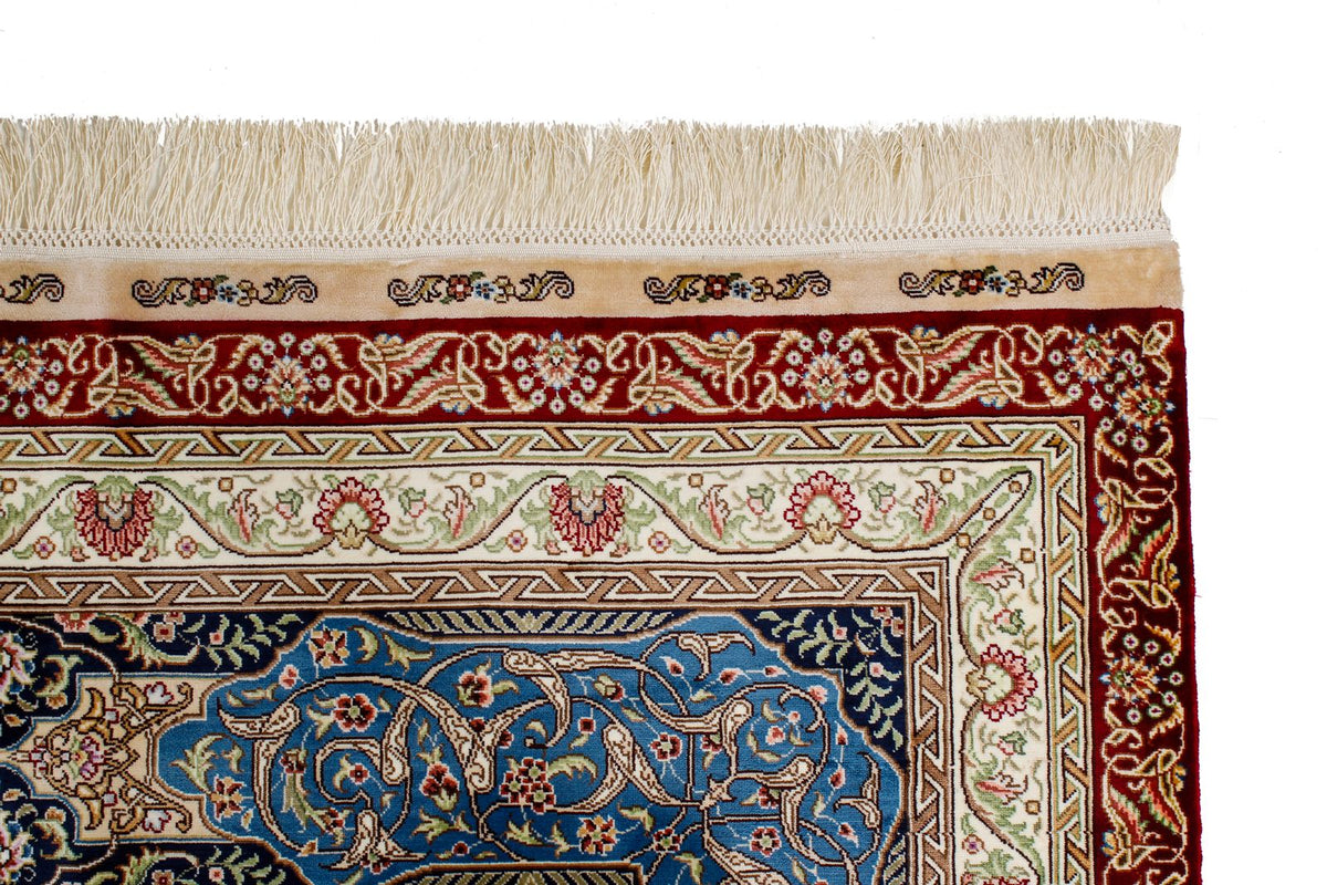 8x10 Red and Light Blue Turkish Silk Rug