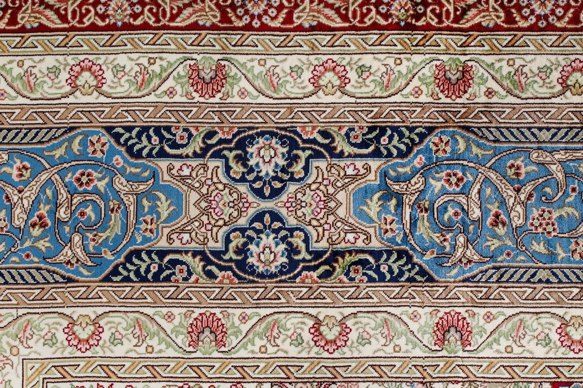 8x10 Red and Light Blue Turkish Silk Rug