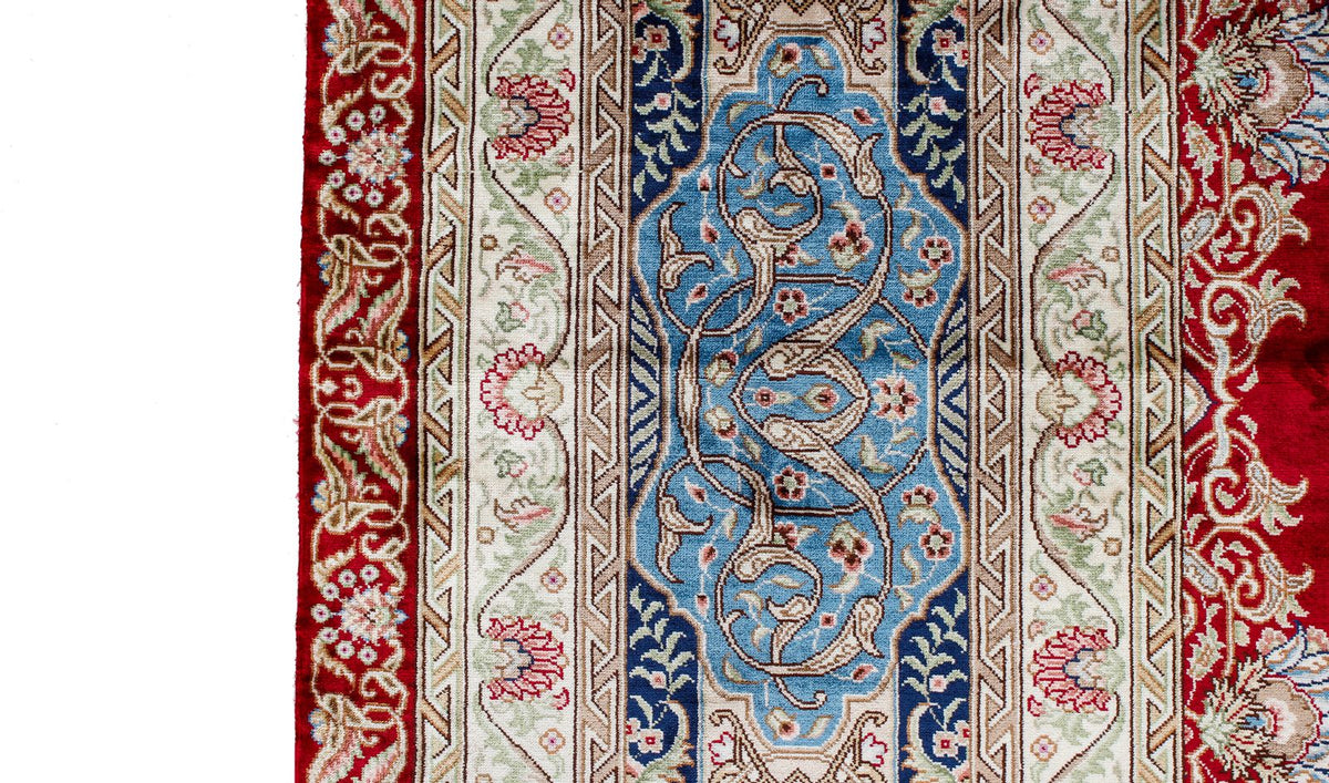 8x10 Red and Light Blue Turkish Silk Rug
